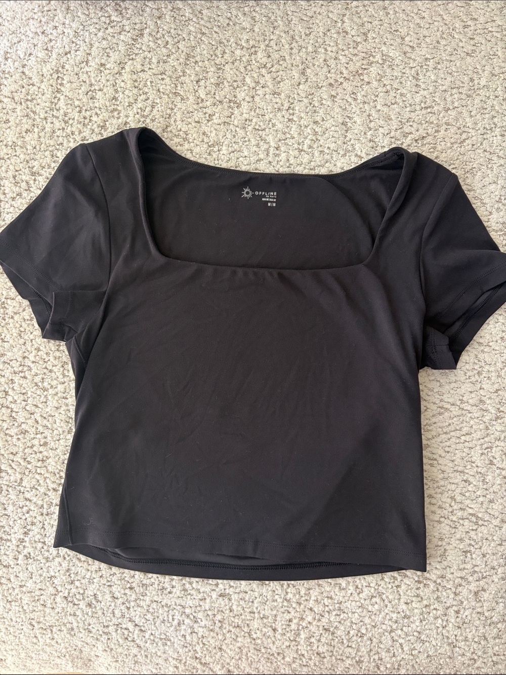 Aerie Black Square Neck Crop Tee